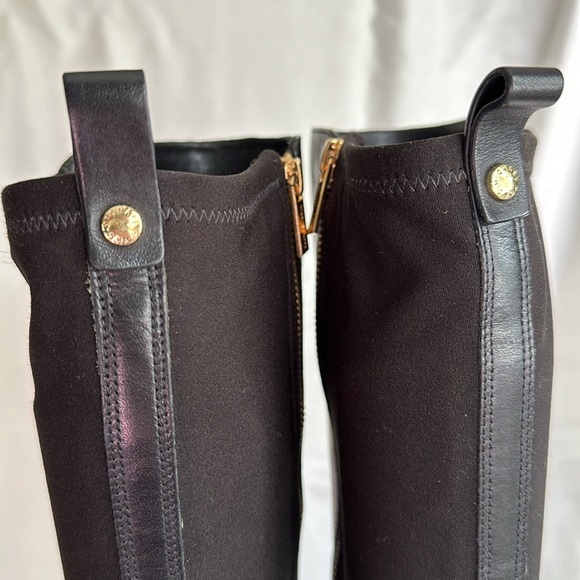 Michael Kors Black Leather Arley Stretch Boots with Gold Hardware - Picture 5 of 13